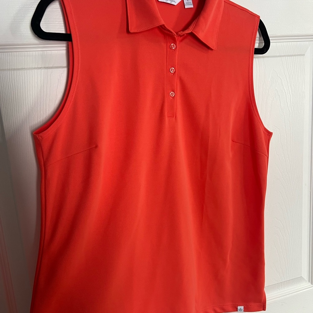 Lady Hagen Sleeveless Athletic Polo Top for Golf or Tennis- Coral